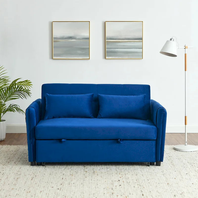 Convertible Sofa Bed, 3-In-1 Versatile Velvet Double Sofa With Pullout Bed