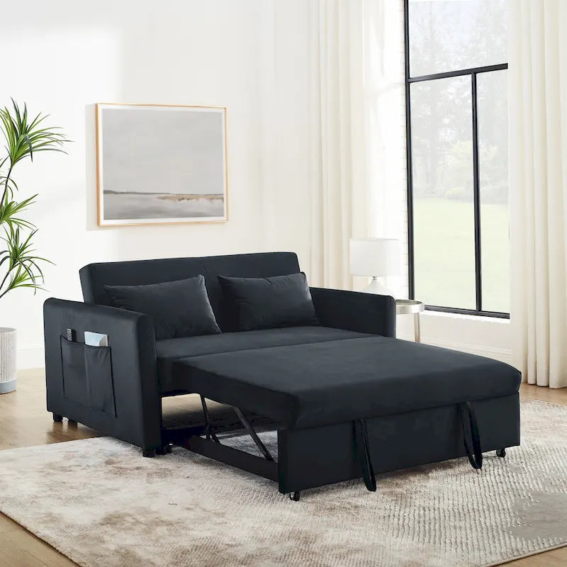 Convertible Sofa Bed, 3-In-1 Versatile Velvet Double Sofa With Pullout Bed
