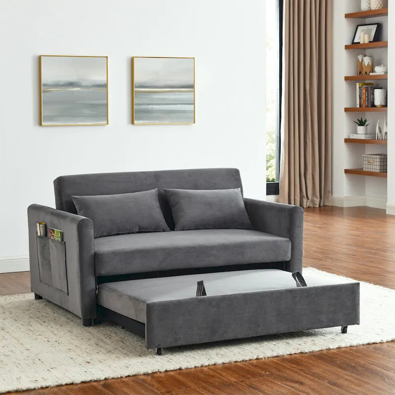 Convertible Sofa Bed, 3-In-1 Versatile Velvet Double Sofa With Pullout Bed