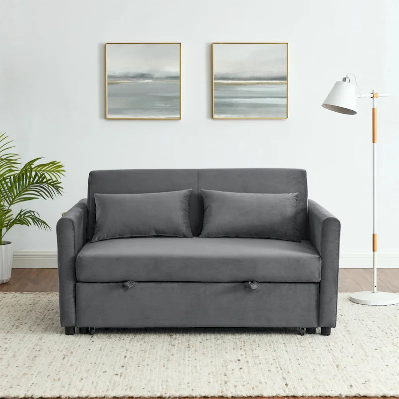 Convertible Sofa Bed, 3-In-1 Versatile Velvet Double Sofa With Pullout Bed