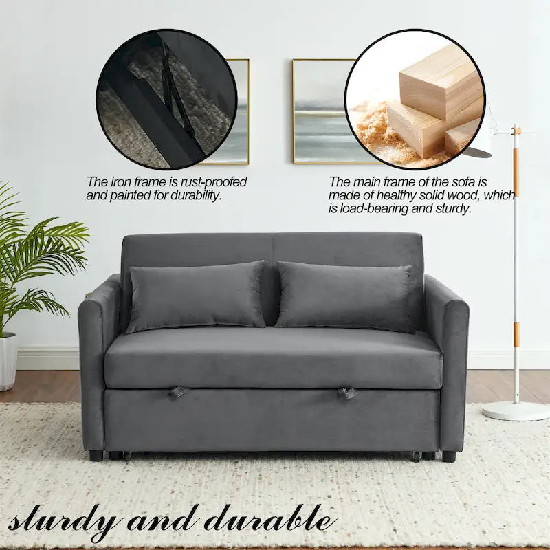 Convertible Sofa Bed, 3-In-1 Versatile Velvet Double Sofa With Pullout Bed
