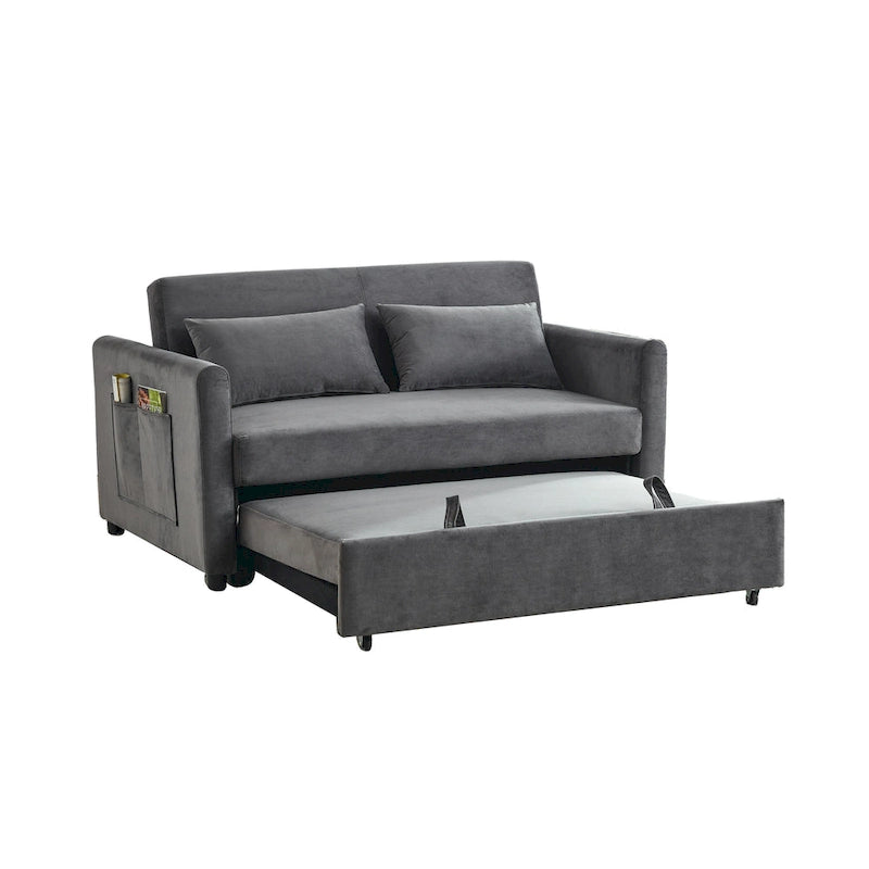 Convertible Sofa Bed, 3-In-1 Versatile Velvet Double Sofa With Pullout Bed