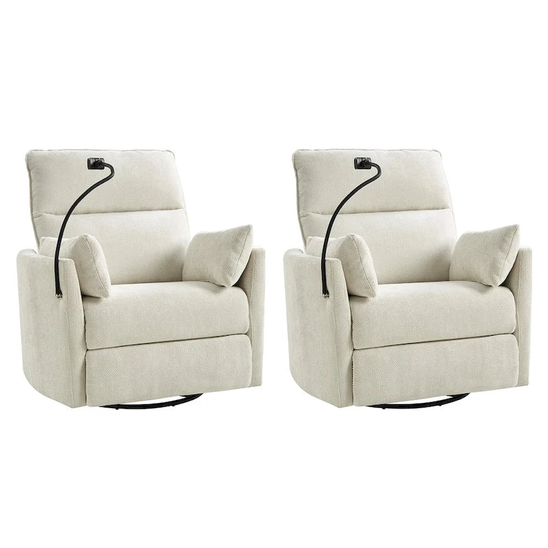 Barry Modern 38 Power Rocking Swivel Nursery Recliner with USB Ports Set of 2 by HULALA HOME