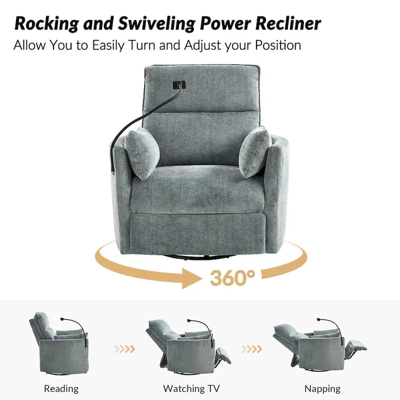 Barry Modern 38 Power Rocking Swivel Nursery Recliner with USB Ports Set of 2 by HULALA HOME