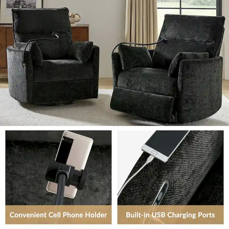 Barry Modern 38 Power Rocking Swivel Nursery Recliner with USB Ports Set of 2 by HULALA HOME