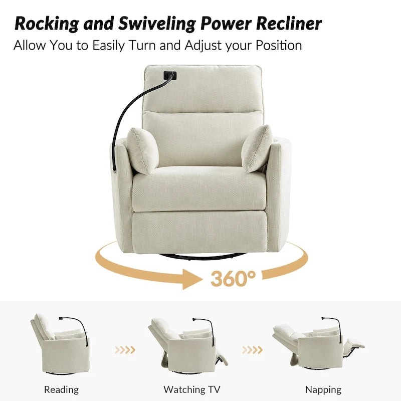 Barry Modern 38 Power Rocking Swivel Nursery Recliner with USB Ports Set of 2 by HULALA HOME