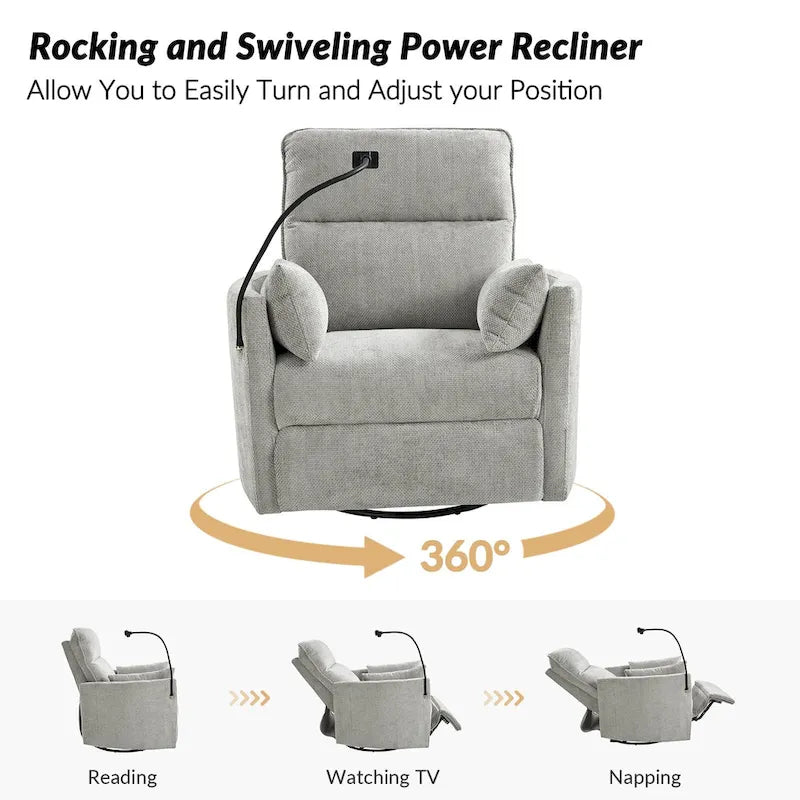 Barry Modern 38 Power Rocking Swivel Nursery Recliner with USB Ports Set of 2 by HULALA HOME