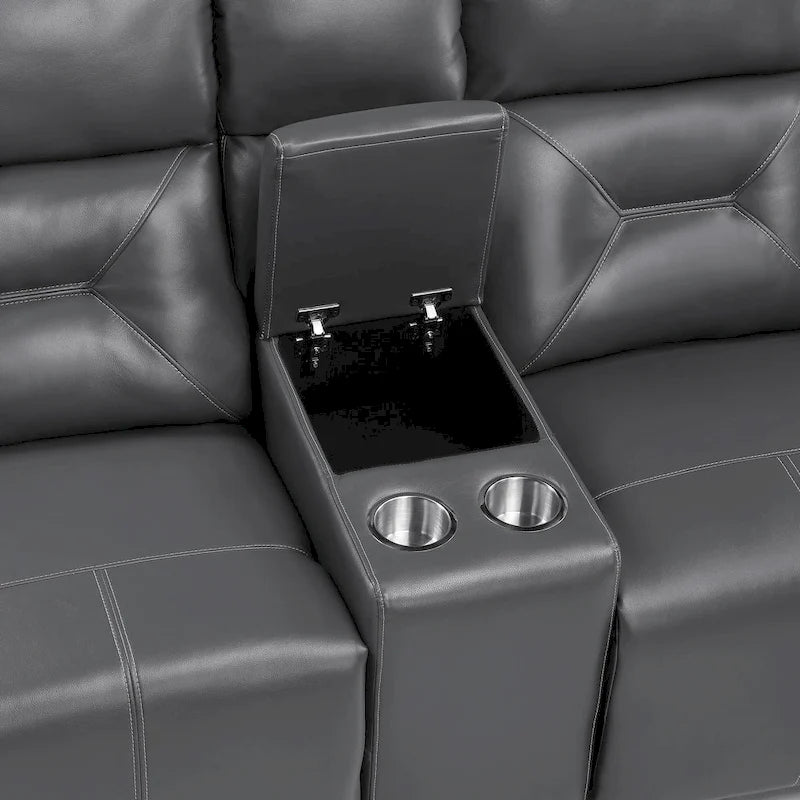 Well 73 Inch Power Double Recliner Loveseat, Dark Gray Faux Leather, Wood
