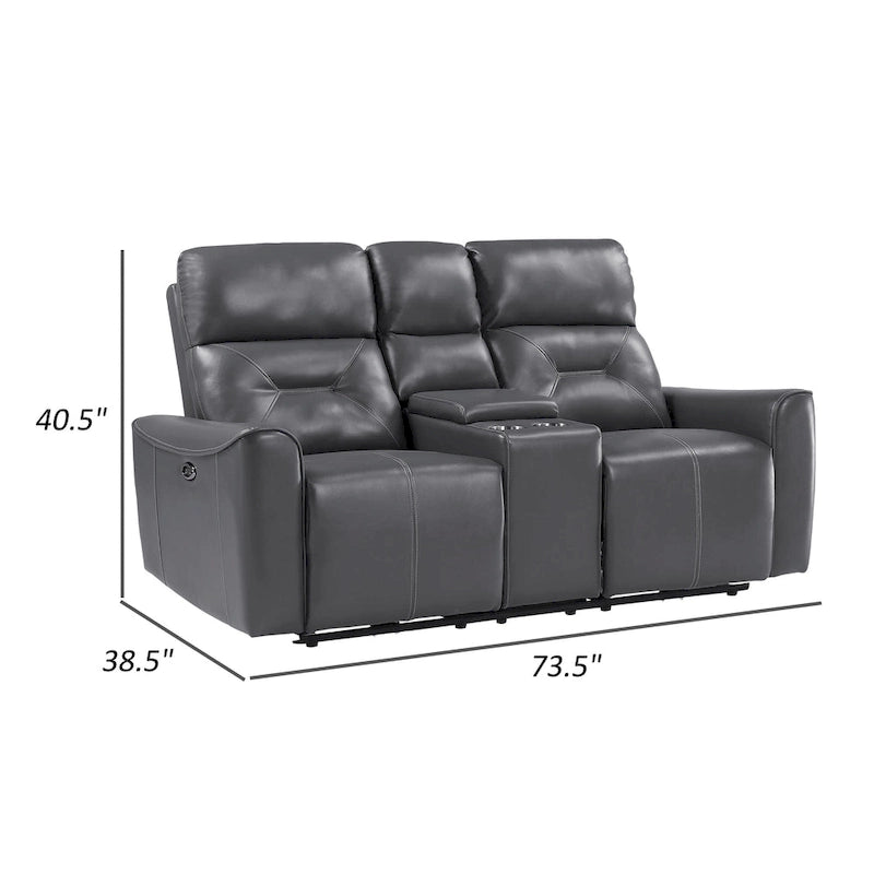 Well 73 Inch Power Double Recliner Loveseat, Dark Gray Faux Leather, Wood