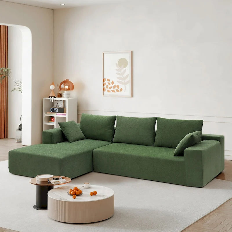 109-inch Green Modular L-shaped Minimalist Upholstered Sectional Sofa Set with Two Pieces Combination - 109W x 68D x 28.5H