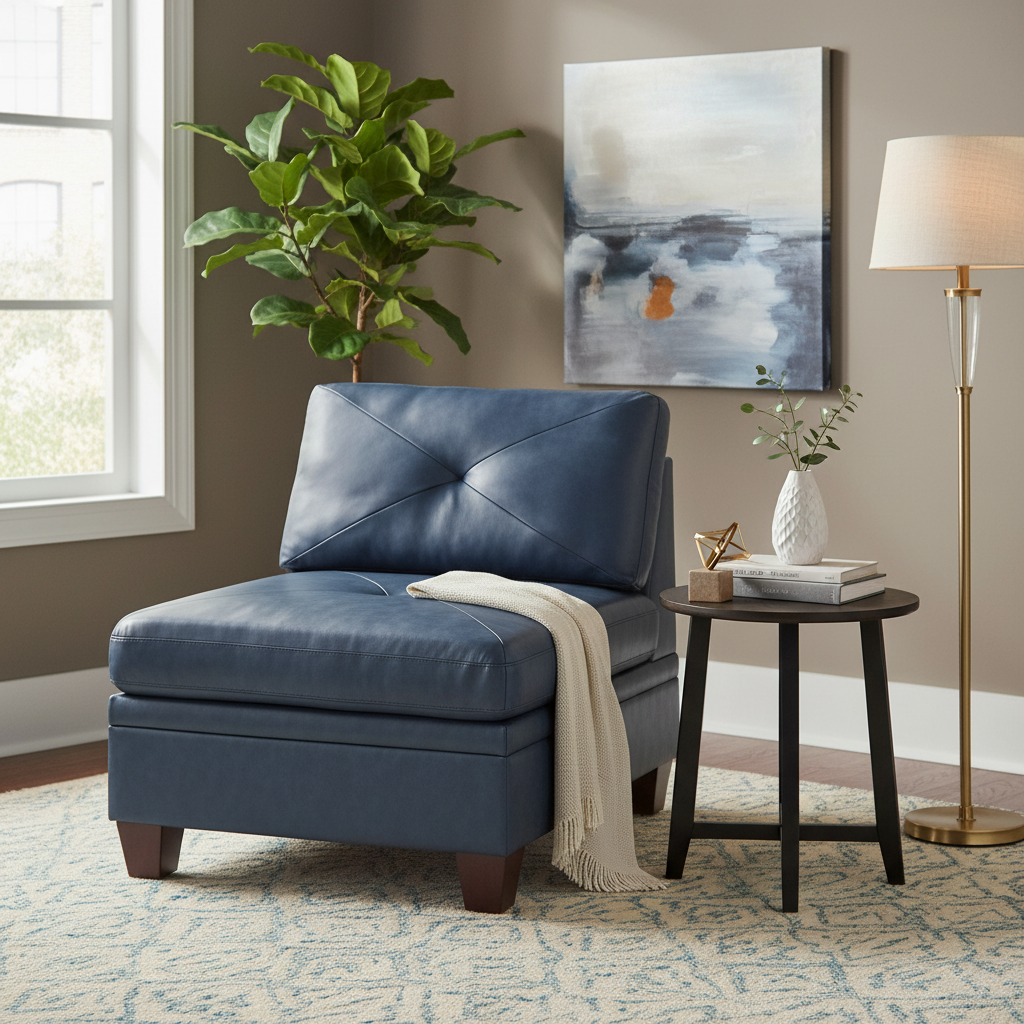 Blue 37-inch Modular Armless Sofa Chair with Faux Leather