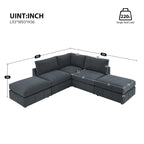 Modern L-Shape 5-Seat Sectional Sofa, Armless Couch Set,Ottomans,Various Combinations,Dark Gray