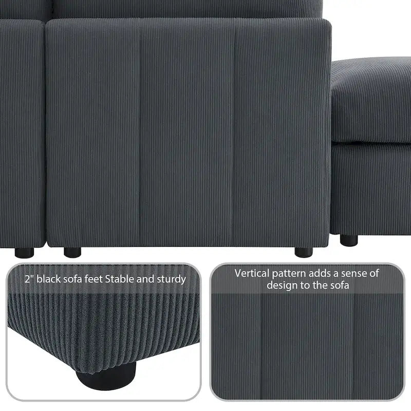 Modern L-Shape 5-Seat Sectional Sofa, Armless Couch Set,Ottomans,Various Combinations,Dark Gray