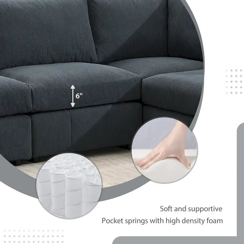 Modern L-Shape 5-Seat Sectional Sofa, Armless Couch Set,Ottomans,Various Combinations,Dark Gray
