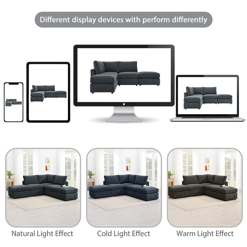 Modern L-Shape 5-Seat Sectional Sofa, Armless Couch Set,Ottomans,Various Combinations,Dark Gray