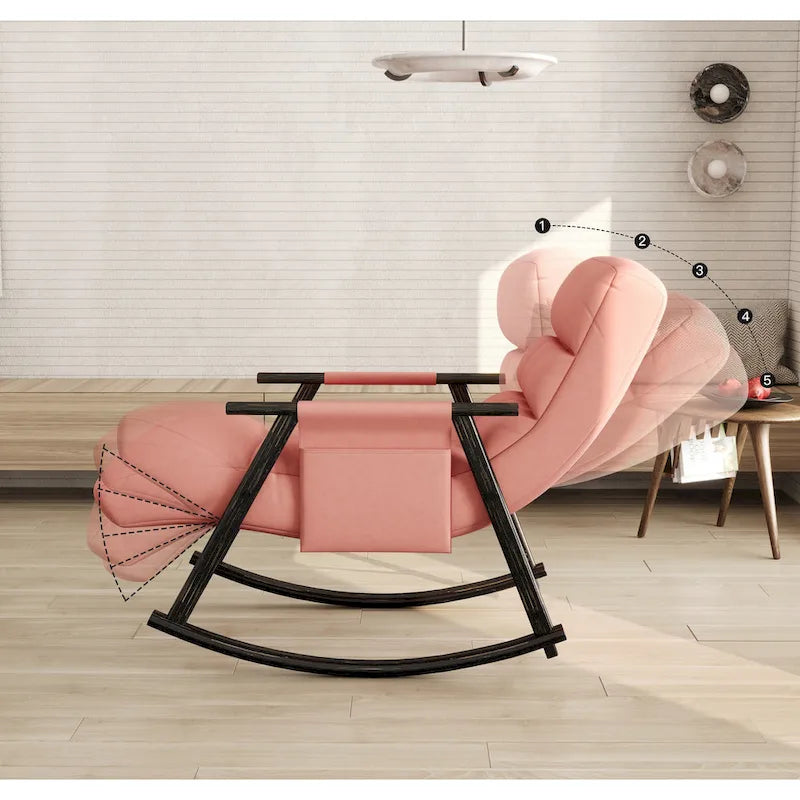 Casual Folding Rocking Chair,Lounge Rocking Chair Adjustable High Back and Foot Rest,Side Pockets Placed in Living Room Bedroom
