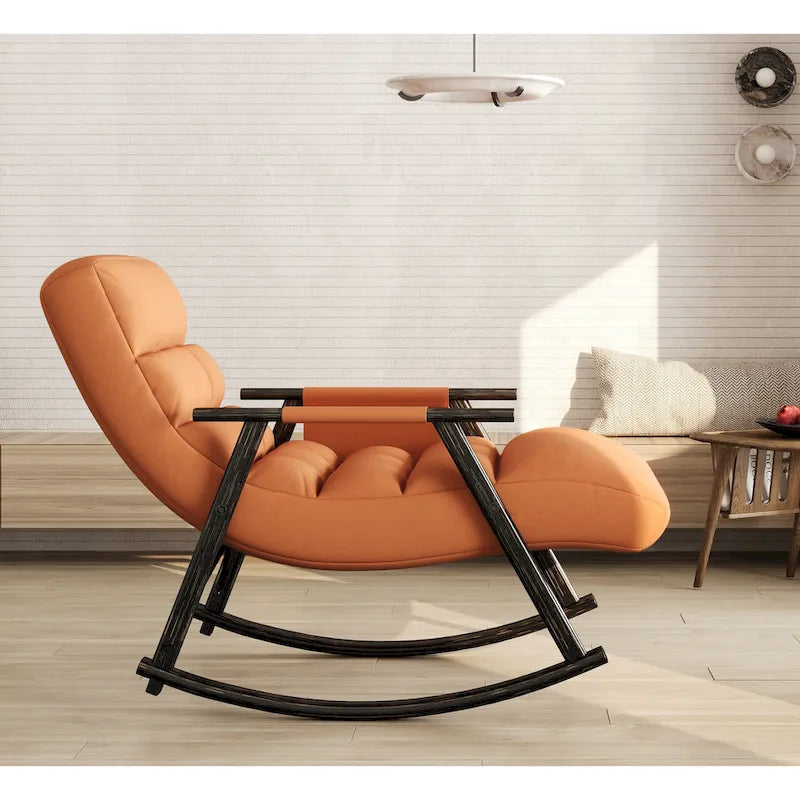 Casual Folding Rocking Chair,Lounge Rocking Chair Adjustable High Back and Foot Rest,Side Pockets Placed in Living Room Bedroom