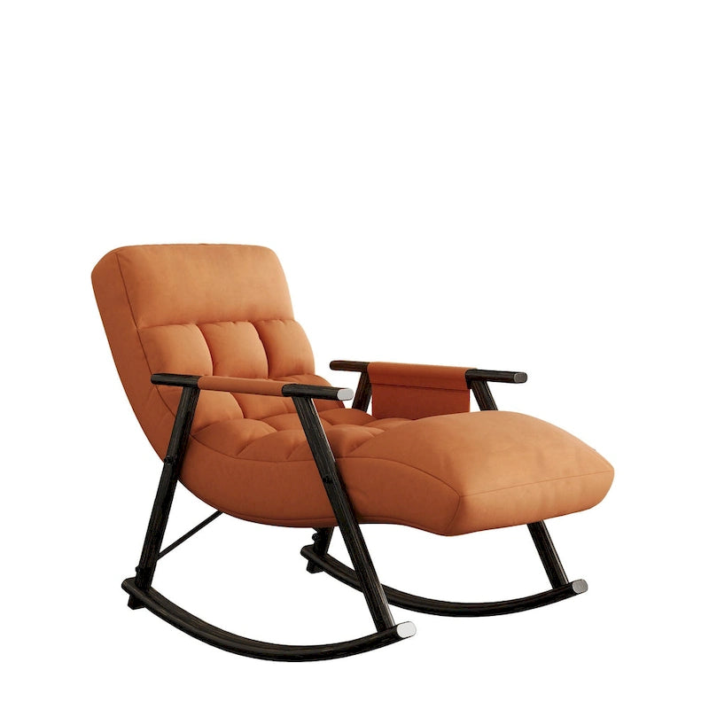 Casual Folding Rocking Chair,Lounge Rocking Chair Adjustable High Back and Foot Rest,Side Pockets Placed in Living Room Bedroom