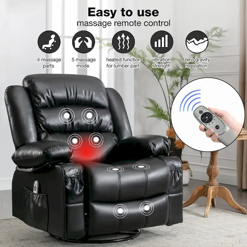 Massage Swivel Rocker Recliner Chair with Vibration Massage and Heat Ergonomic Lounge Chair USB Charge Port