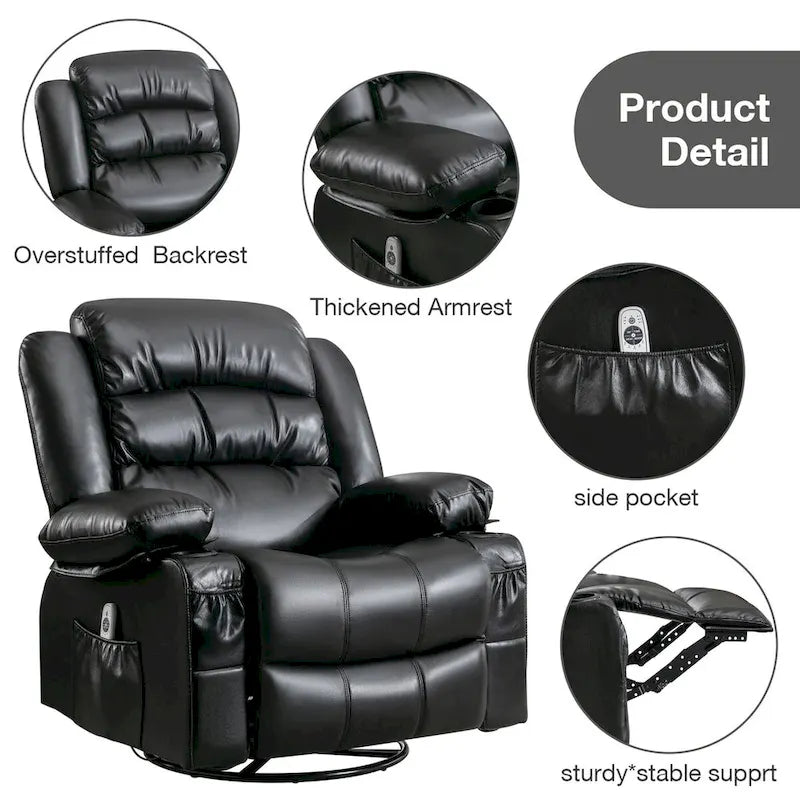 Massage Swivel Rocker Recliner Chair with Vibration Massage and Heat Ergonomic Lounge Chair USB Charge Port
