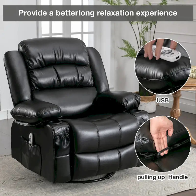 Massage Swivel Rocker Recliner Chair with Vibration Massage and Heat Ergonomic Lounge Chair USB Charge Port