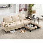 Upholstered 3-seat Sofa with Storage Ottoman for Living Room