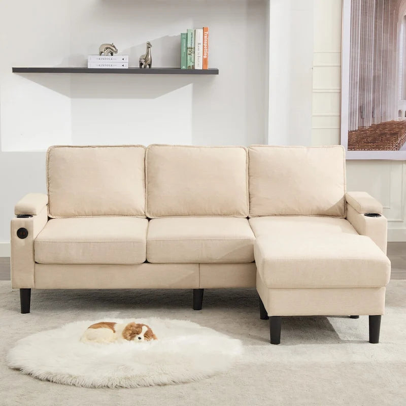 Upholstered 3-seat Sofa with Storage Ottoman for Living Room