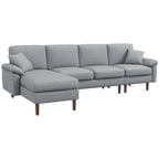 HOMCOM Fabric Sectional Couch with Reversible Sleeper Sofa, Modern L Shaped Sectional Sofa with Pillows, Wooden Legs