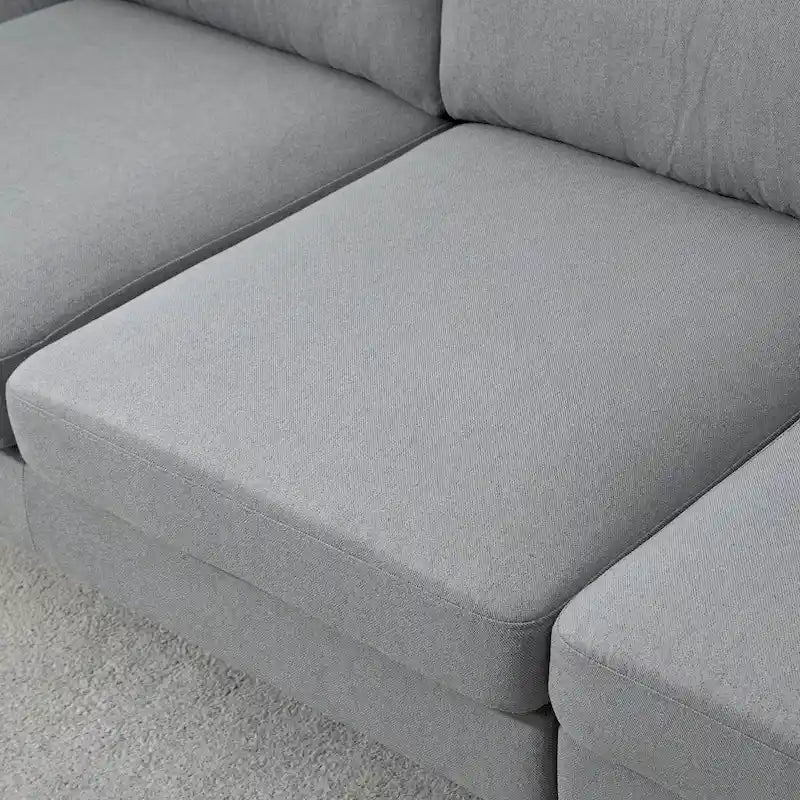 HOMCOM Fabric Sectional Couch with Reversible Sleeper Sofa, Modern L Shaped Sectional Sofa with Pillows, Wooden Legs
