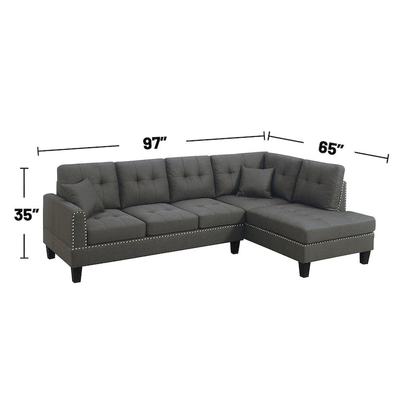 2 Piece Linen-like Fabric Sectional Sofa Set with 2 Accent Pillows
