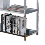 Metal and Glass Sofa Table with 2 Open Shelves, Silver and Clear