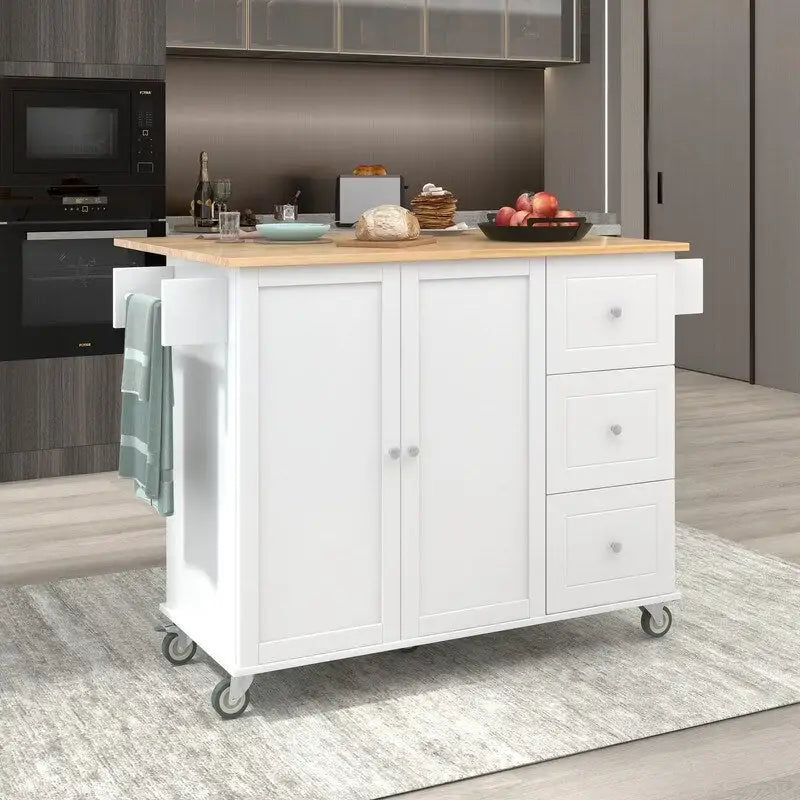 Rolling Kitchen Island with Solid Wood Top and Locking Wheels,Drop Leaf