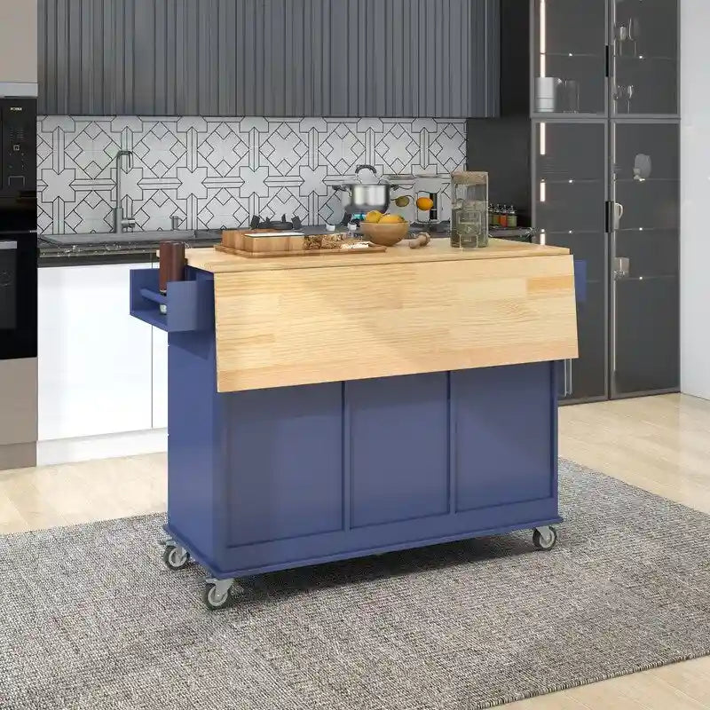 Rolling Kitchen Island with Solid Wood Top and Locking Wheels,Drop Leaf