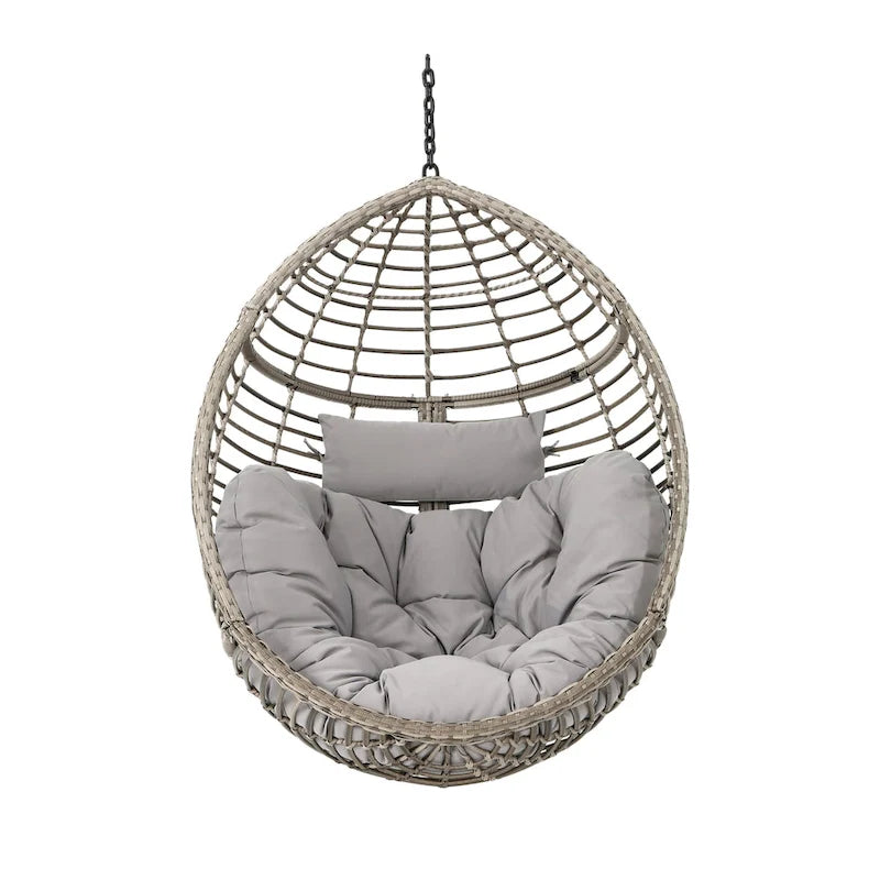 Outdoor Garden Rattan Egg Swing Chair Hanging Chair with Fabric Cushion,NO STAND BASKET ONLY