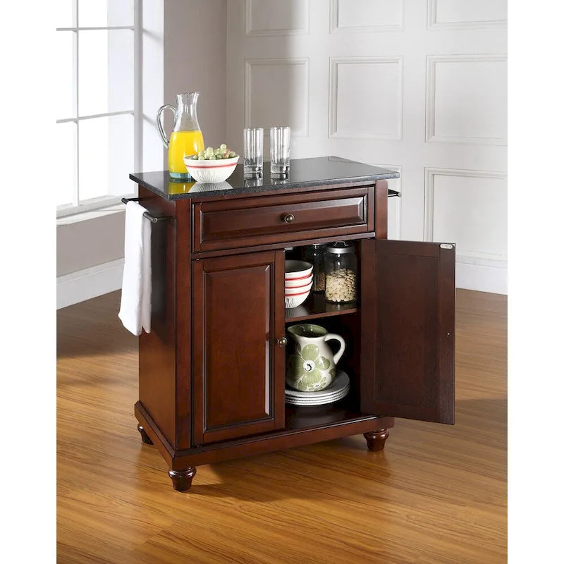 Cambridge Solid Black Granite Top Portable Kitchen Island in Vintage Mahogany Finish - 18d x 31w x 36h