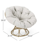 Brown Wicker Swivel Papasan Chair with Tufted Fabric Cushion