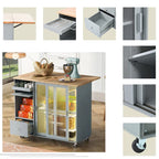 Kitchen Island Cart with Drop-Leaf Surface, LED Lighting, Fluted Glass Doors, Adjustable Shelf, and Two Drawers