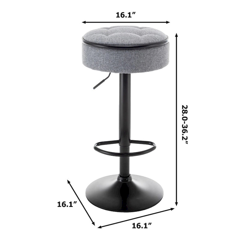 Round Storage Bar Stool Set of 2, Faux Leather Height Adjustable Barstool, 360Counter Height Swivel Stool, Armless Bar Chair