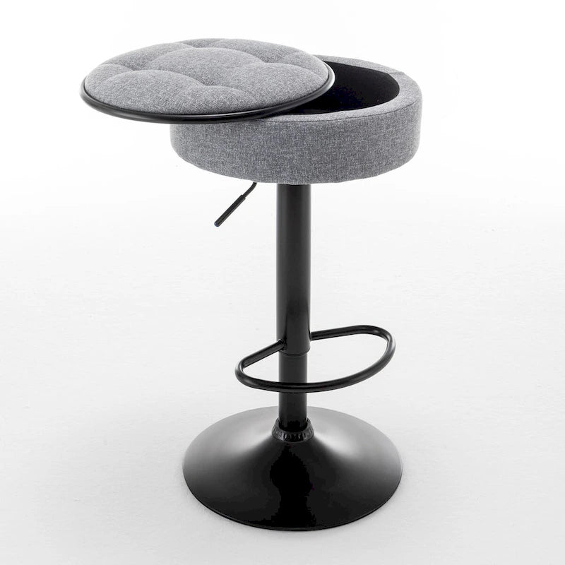 Round Storage Bar Stool Set of 2, Faux Leather Height Adjustable Barstool, 360Counter Height Swivel Stool, Armless Bar Chair