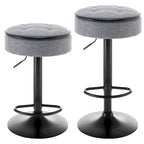 Round Storage Bar Stool Set of 2, Faux Leather Height Adjustable Barstool, 360Counter Height Swivel Stool, Armless Bar Chair