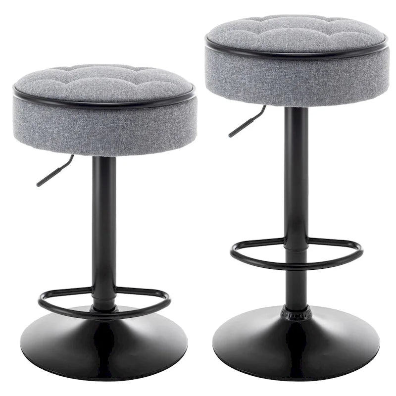 Round Storage Bar Stool Set of 2, Faux Leather Height Adjustable Barstool, 360Counter Height Swivel Stool, Armless Bar Chair