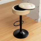 Round Storage Bar Stool Set of 2, Faux Leather Height Adjustable Barstool, 360Counter Height Swivel Stool, Armless Bar Chair