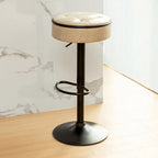 Round Storage Bar Stool Set of 2, Faux Leather Height Adjustable Barstool, 360Counter Height Swivel Stool, Armless Bar Chair