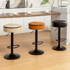 Round Storage Bar Stool Set of 2, Faux Leather Height Adjustable Barstool, 360Counter Height Swivel Stool, Armless Bar Chair