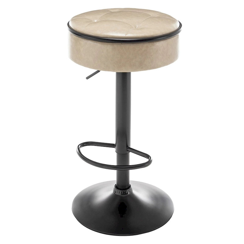 Round Storage Bar Stool Set of 2, Faux Leather Height Adjustable Barstool, 360Counter Height Swivel Stool, Armless Bar Chair