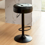 Round Storage Bar Stool Set of 2, Faux Leather Height Adjustable Barstool, 360Counter Height Swivel Stool, Armless Bar Chair