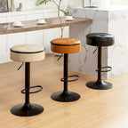 Round Storage Bar Stool Set of 2, Faux Leather Height Adjustable Barstool, 360Counter Height Swivel Stool, Armless Bar Chair