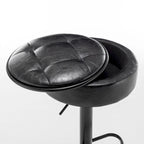 Round Storage Bar Stool Set of 2, Faux Leather Height Adjustable Barstool, 360Counter Height Swivel Stool, Armless Bar Chair