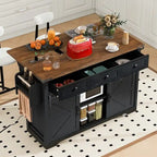 Farmhouse Kitchen Island with Power Outlet, Rolling Kitchen Cart with Drop Leaf