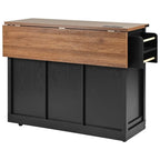 Farmhouse Kitchen Island with Power Outlet, Rolling Kitchen Cart with Drop Leaf